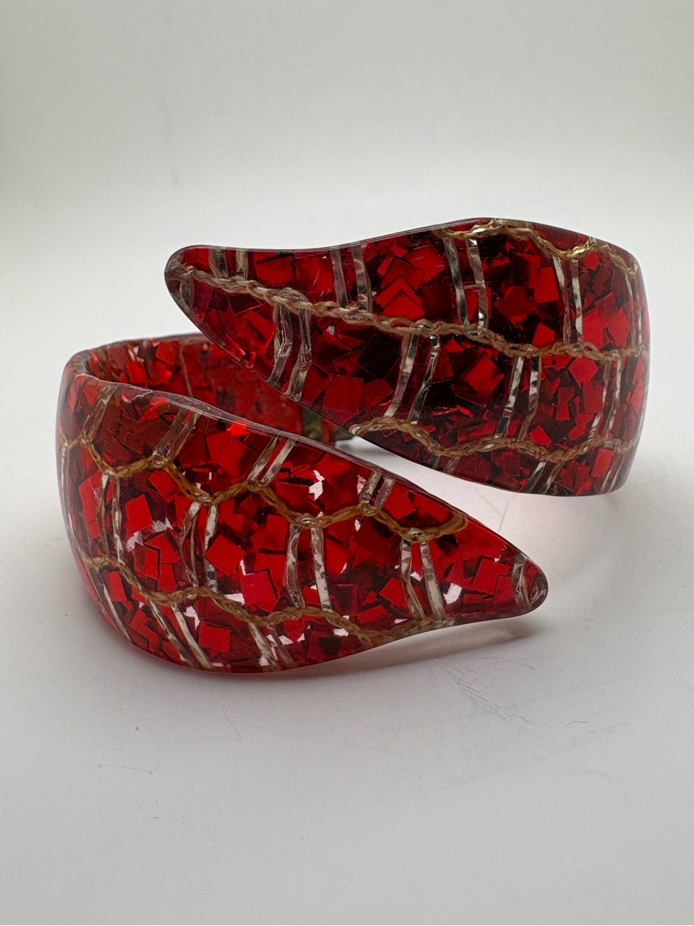 Vintage Lucite Sequins Hinged Cuff